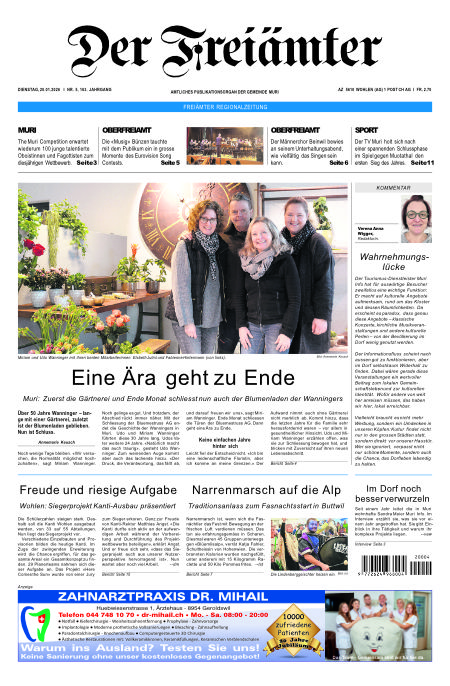 Wanninger Artikel  Der Freiämter Frontseite